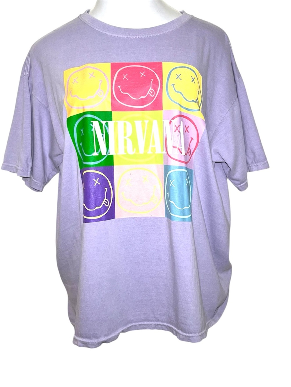 NIRVANA Oversized Lavender Pop Art Grid Logo  Band Tee Shirt